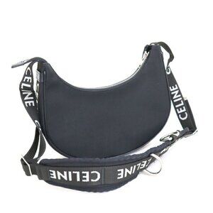 Celine Avabag Shoulder Bag Canvas Black Silver